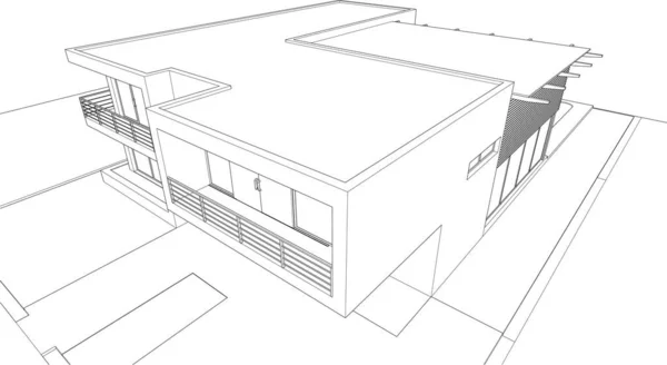 Desenho Arquitetônico Linear Casa Destacada — Vetor de Stock
