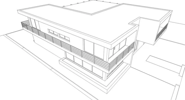Линейный Архитектурный Эскиз Отдельного Дома — стоковый вектор