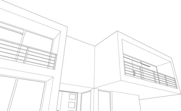 Esquisse Architecturale Linéaire Maison Individuelle — Image vectorielle
