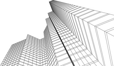 Mimari sanat konseptinde soyut çizgiler, minimal geometrik şekiller, mimari yapı tasarımı