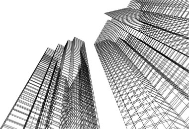 Mimari sanat konseptinde soyut çizgiler, minimal geometrik şekiller, mimari yapı tasarımı