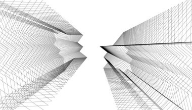 Mimari sanat konseptinde soyut çizgiler, minimal geometrik şekiller, mimari yapı tasarımı