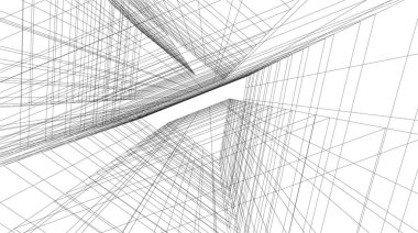 Mimari sanat konseptinde soyut çizgiler, minimal geometrik şekiller, mimari yapı tasarımı