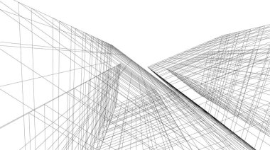 Mimari sanat konseptinde soyut çizgiler, minimal geometrik şekiller, mimari yapı tasarımı
