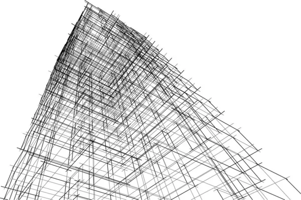建築芸術の概念における抽象的な線 最小限の幾何学的形状 建築物のデザイン — ストックベクタ