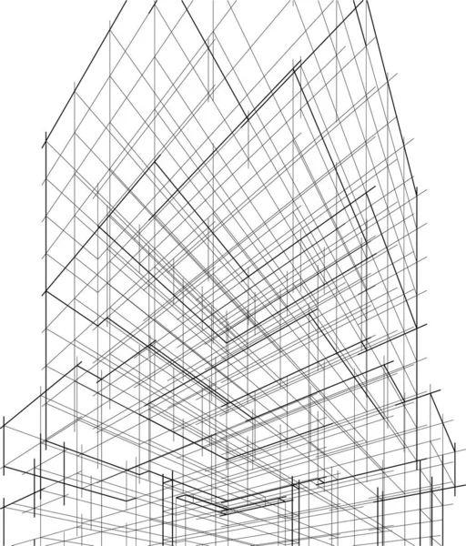 建築芸術の概念における抽象的な線 最小限の幾何学的形状 建築物のデザイン — ストックベクタ