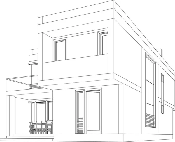 Рендеринг Архитектурного Эскиза Отдельно Стоящего Дома — стоковый вектор