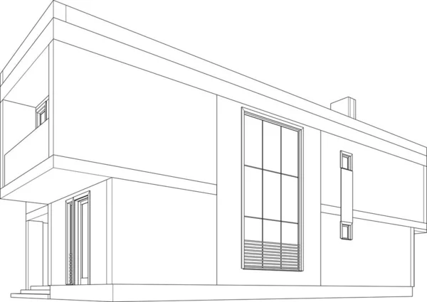 Рендеринг Архитектурного Эскиза Отдельно Стоящего Дома — стоковый вектор