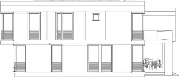 Rendering Schizzo Architettonico Casa Indipendente — Vettoriale Stock