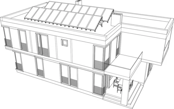 Vykreslení Architektonického Náčrtku Samostatného Domu — Stockový vektor