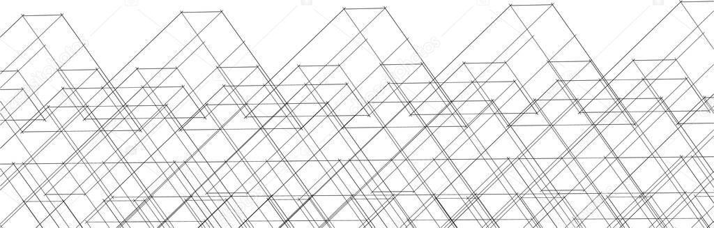 abstract drawing lines in architectural art concept, minimal geometrical shapes,  architectural building design