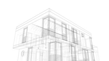 Mimari sanat konseptinde soyut çizgiler, minimal geometrik şekiller, mimari yapı tasarımı