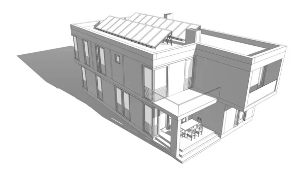 Render Architectural Sketch Detached House — Stock Photo, Image
