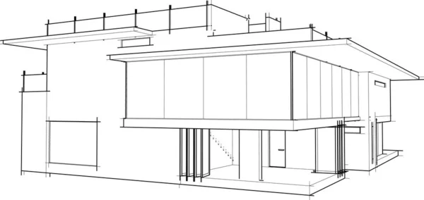 現代建築のスケッチ3Dイラスト — ストックベクタ
