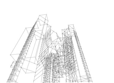 soyut mimari duvar kâğıdı tasarımı, dijital konsept arkaplan, tasarım binası şeklinin kaba görünüşü