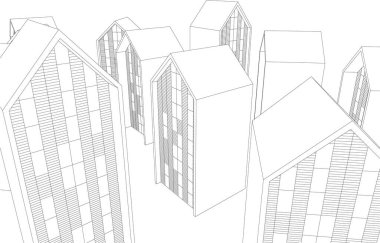 soyut mimari duvar kâğıdı tasarımı, dijital konsept arkaplan, tasarım binası şeklinin kaba görünüşü