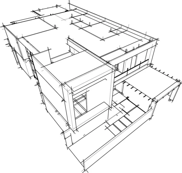 Rendering House Wire Frame Style — Stockový vektor