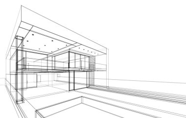 Havuz konsepti çizimi olan ev 3D resimleme