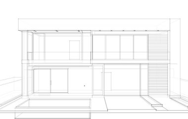 Havuz konsepti çizimi olan ev 3D resimleme