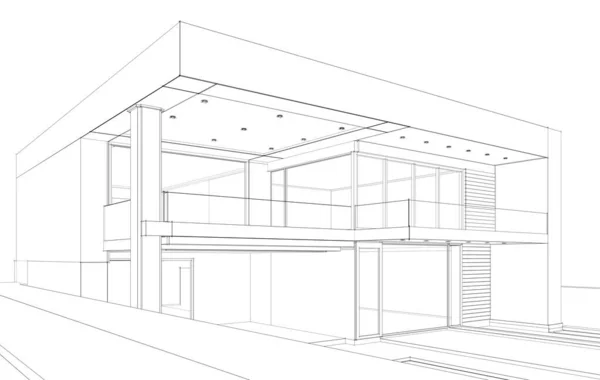 Huis Met Zwembad Concept Schets Illustratie — Stockfoto