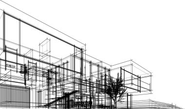 Beyaz arkaplan üzerindeki mimari bina 3d görüntüleme