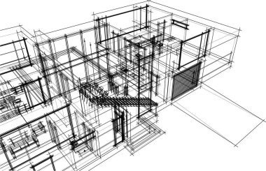 Beyaz arkaplan üzerindeki mimari bina 3d görüntüleme