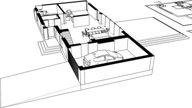 Beyaz arkaplan üzerindeki mimari bina 3d görüntüleme