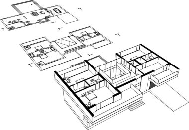 Beyaz arkaplan üzerindeki mimari bina 3d görüntüleme