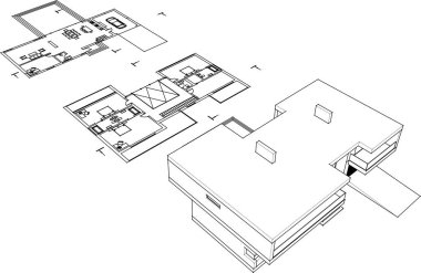 Beyaz arkaplan üzerindeki mimari bina 3d görüntüleme
