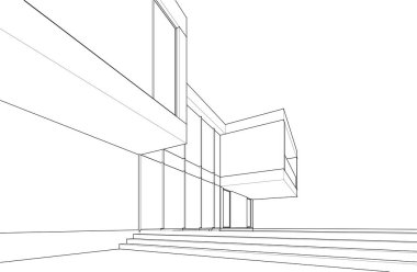 Beyaz arkaplan üzerindeki mimari bina 3d görüntüleme