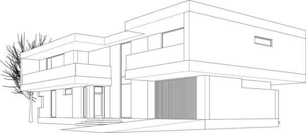 Architettura Edificio Rendering Illustrazione Sfondo Bianco — Vettoriale Stock