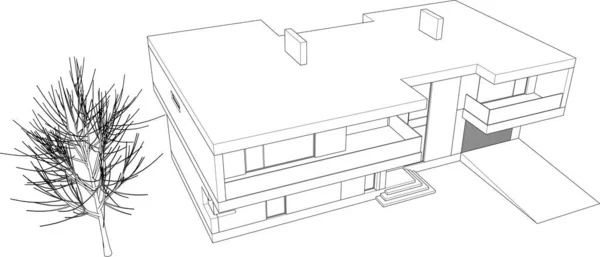 Architecture Bâtiment Rendu Illustration Sur Fond Blanc — Image vectorielle