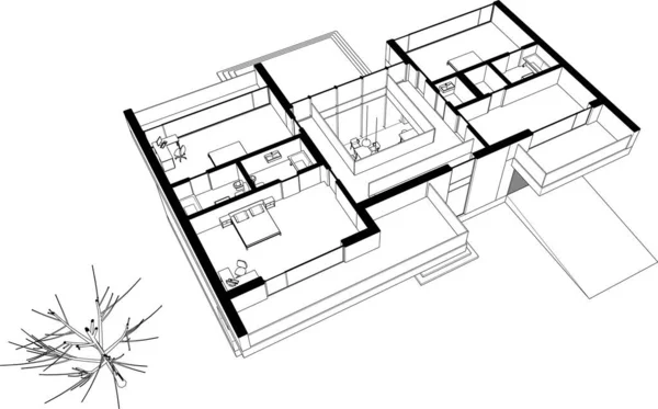 Architektura Budynek Renderowania Ilustracja Białym Tle — Wektor stockowy