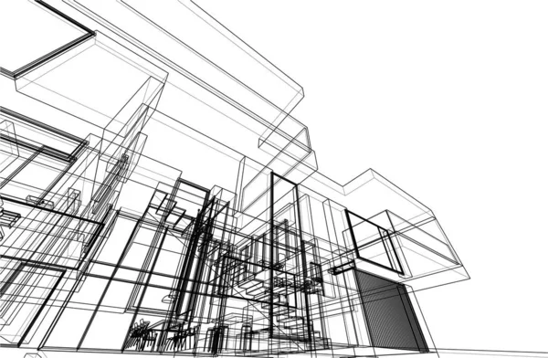 Architektur Gebäude Darstellung Auf Weißem Hintergrund — Stockvektor