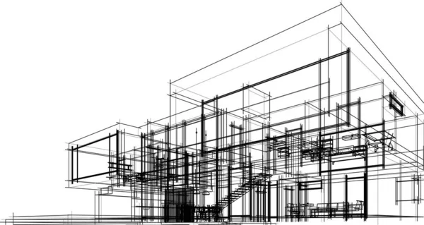 Architecture Bâtiment Rendu Illustration Sur Fond Blanc — Image vectorielle