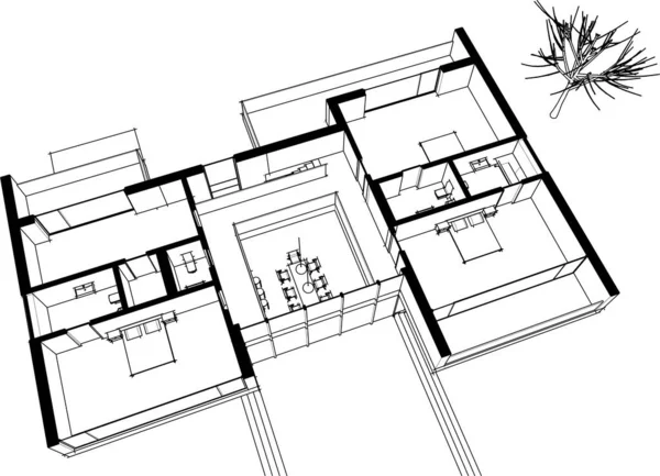 Architectuur Gebouw Weergave Illustratie Witte Achtergrond — Stockvector