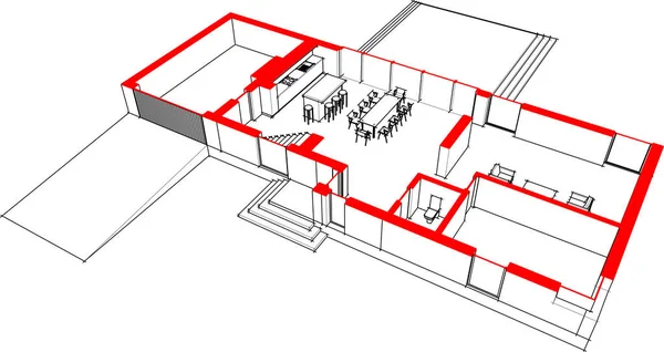 Architettura Edificio Rendering Illustrazione Sfondo Bianco — Vettoriale Stock