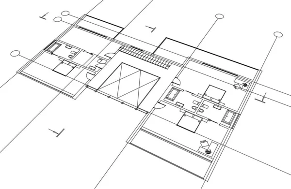 Architektura Budova Vykreslení Ilustrace Bílém Pozadí — Stockový vektor