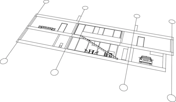 Architektura Budova Vykreslení Ilustrace Bílém Pozadí — Stockový vektor