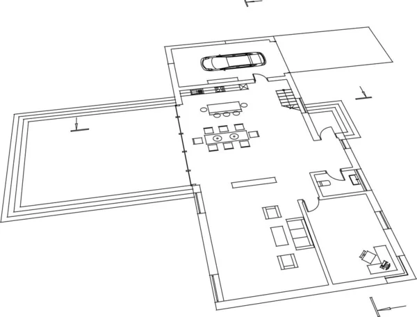 Arquitectura Edificio Render Ilustración Sobre Fondo Blanco — Vector de stock