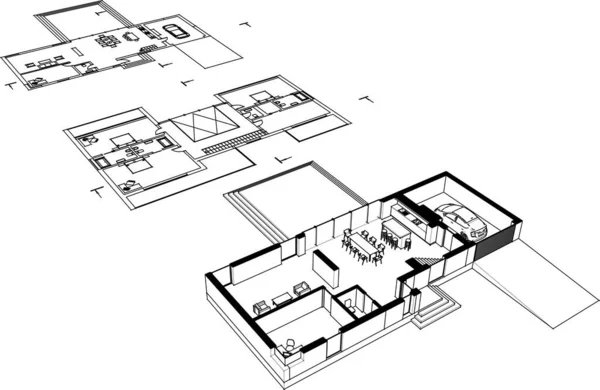 Architectuur Gebouw Weergave Illustratie Witte Achtergrond — Stockvector