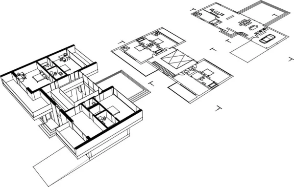 Beyaz arkaplan üzerindeki mimari bina 3d görüntüleme