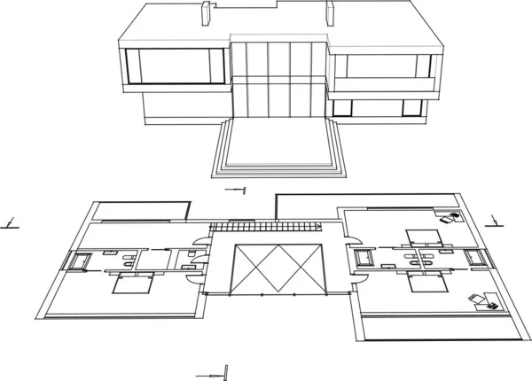 Arquitectura Edificio Render Ilustración Sobre Fondo Blanco — Archivo Imágenes Vectoriales