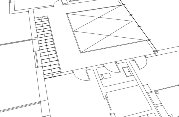 Architectuur Gebouw Weergave Illustratie Witte Achtergrond — Stockvector