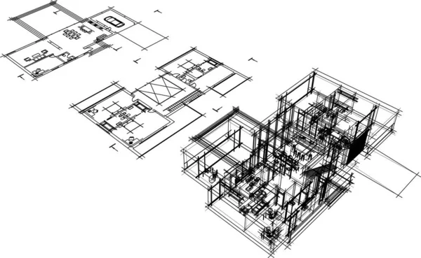 Arkitektur Byggnad Render Illustration Vit Bakgrund — Stock vektor