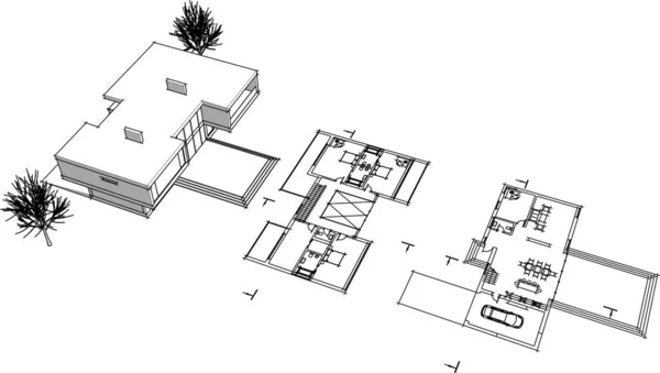 Architectuur Gebouw Weergave Illustratie Witte Achtergrond — Stockvector