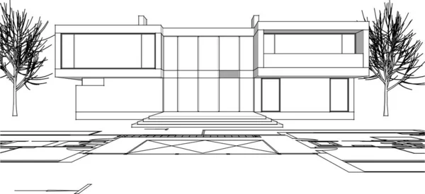 Architektur Gebäude Darstellung Auf Weißem Hintergrund — Stockvektor