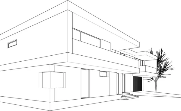 Arquitectura Edificio Render Ilustración Sobre Fondo Blanco — Vector de stock