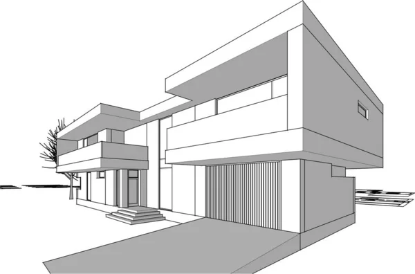 Architecture Bâtiment Rendu Illustration Sur Fond Blanc — Image vectorielle