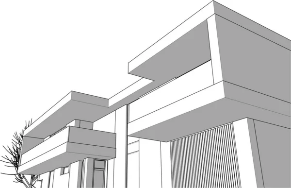 Architektura Budova Vykreslení Ilustrace Bílém Pozadí — Stockový vektor